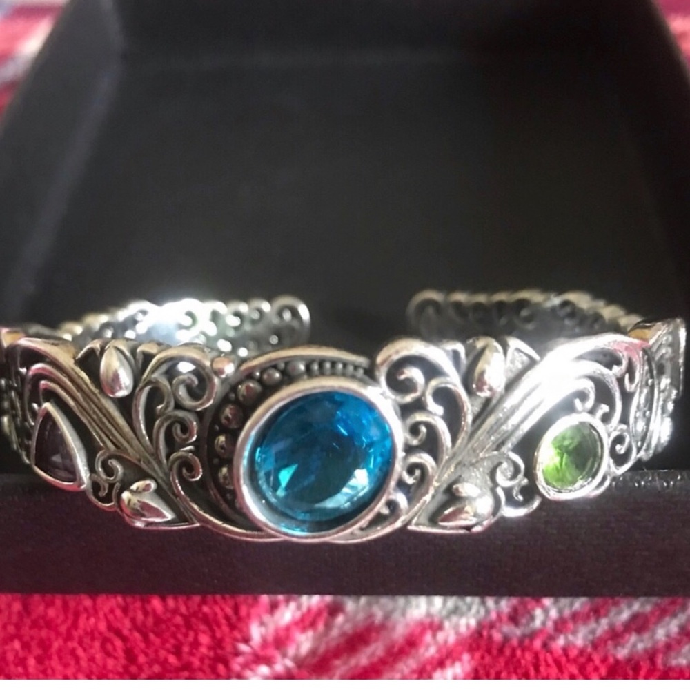 Sterling silver and multi color crystals cuff style bracelet